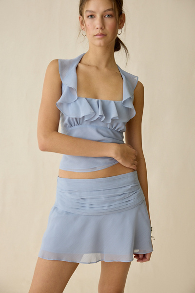 NIA Cassia Gathered Waist Mini Skirt in French Grey, Women’s at Urban Outfitters
