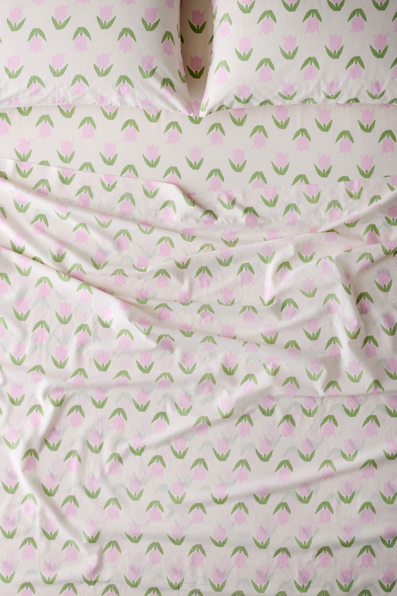 Mini Tulip Patterned Cotton Sheet Set - Pink, KING