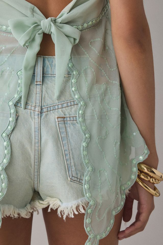 Kimchi Blue Leila Sheer Beaded Embroidered Flyaway Halter Top