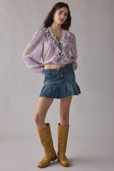 Kimchi Blue Cecelia Sheer Lace Trim Ruffle Long Sleeve Blouse