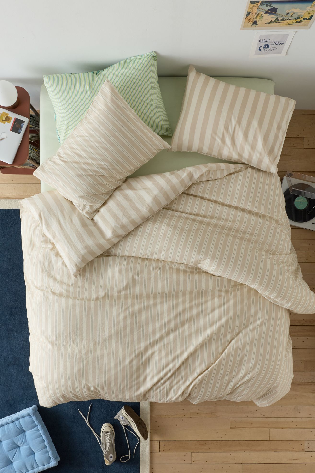 Rowen Striped Patterned Reversible Cotton Duvet Cover - Neutral Sand Stripe, KING