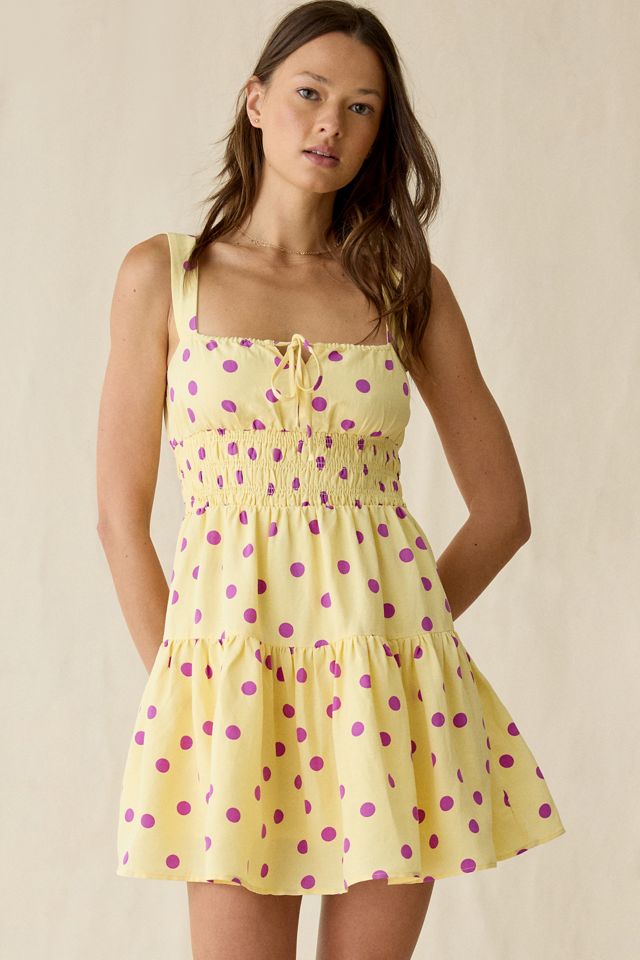 polka dot fit and flare dress Mac Duggal - Blue Square Neck Crepe Polka Dot Fit and Flare Midi Dress