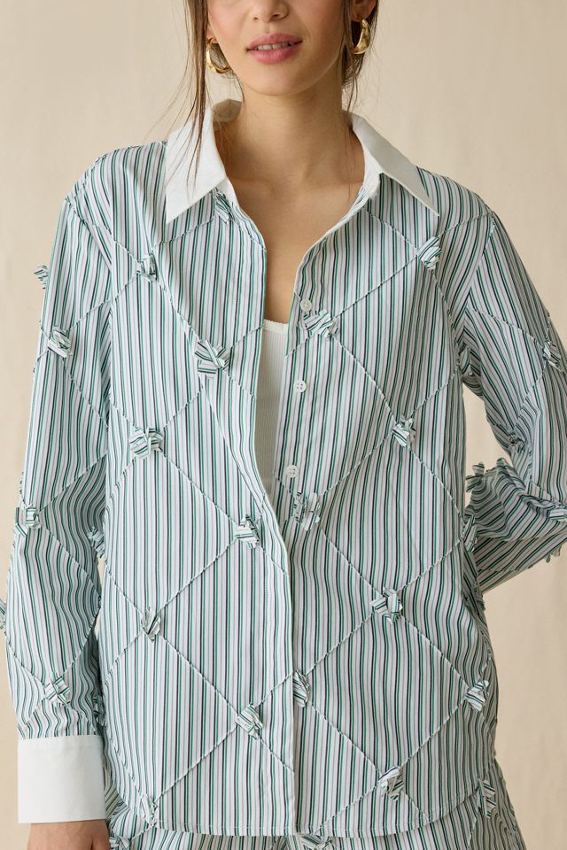 Maude Club Atlas Floral Applique Oversized Button-Down Shirt #4