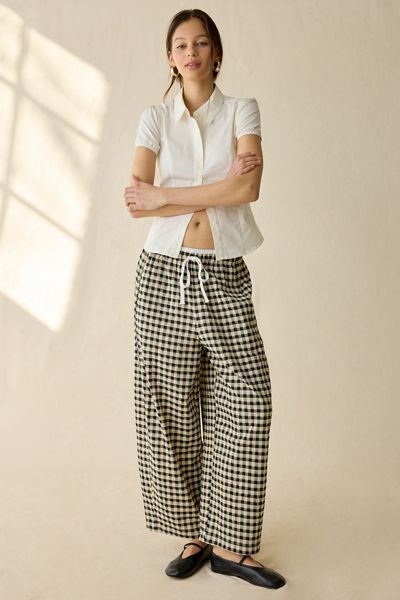 Maude Club Ari Gingham Pull-On Barrel Leg Pants