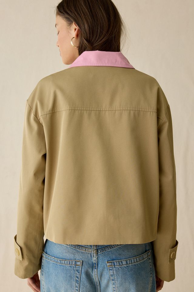 Maude Club Brooke Contrast Collar Cropped Trench Jacket #1