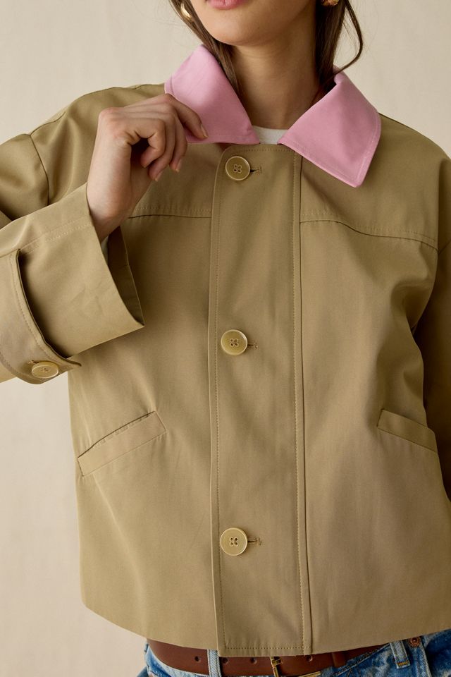 Maude Club Brooke Contrast Collar Cropped Trench Jacket #2