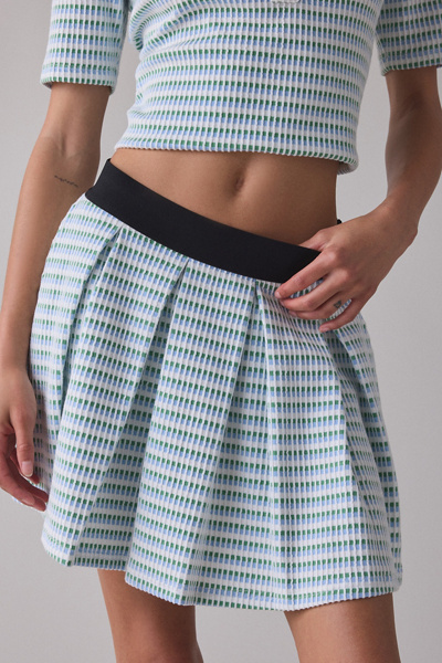 Maude Club Hyatt Micro-Check Pleated Mini Skirt