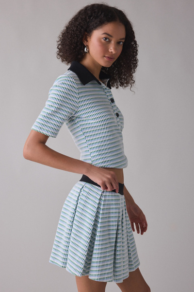 Maude Club Hyatt Micro-Check Pleated Mini Skirt