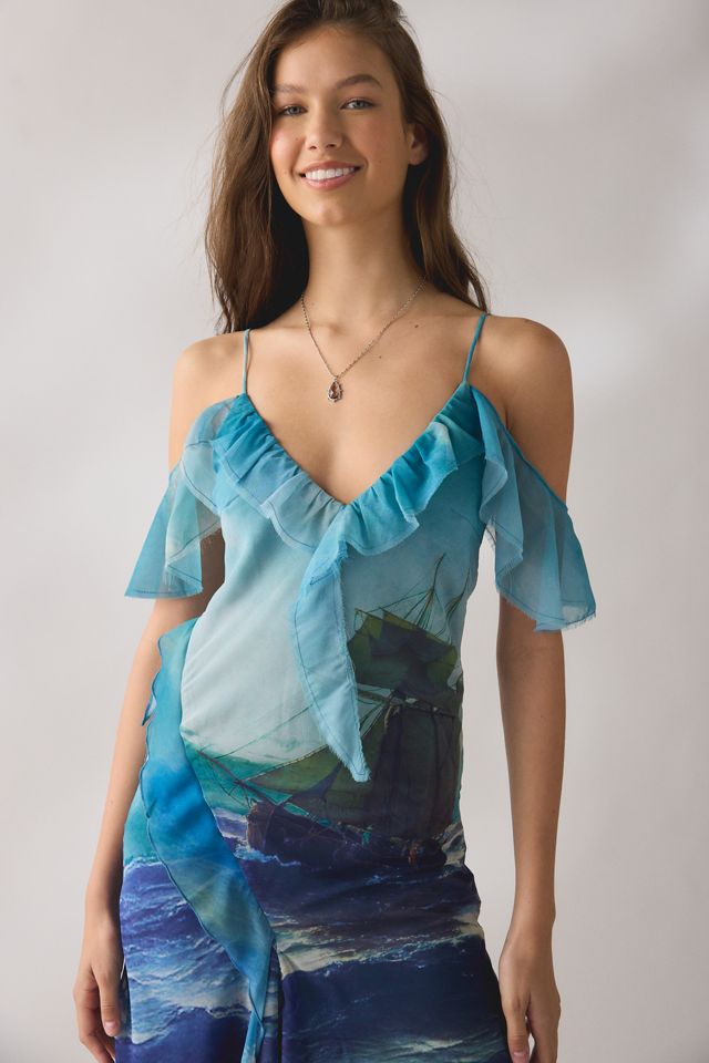 Tyler McGillivary Isla Wreckage Asymmetric Ruffle Midi Dress