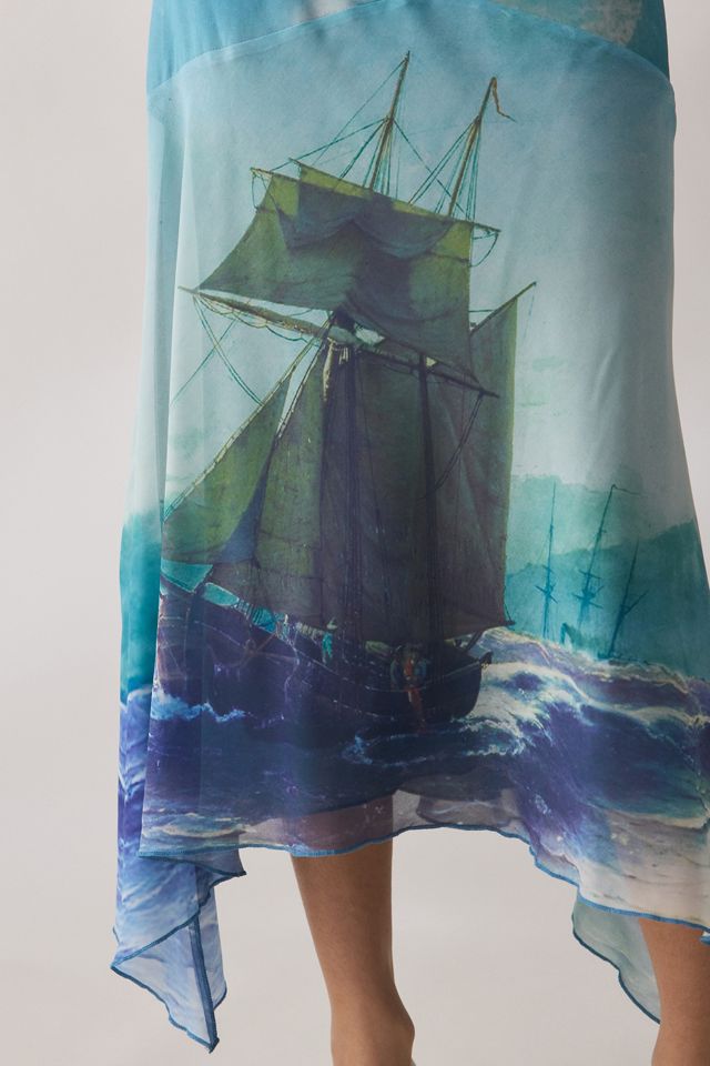 Tyler McGillivary Delphie Wrecked Hanky Hem Asymmetric Midi Skirt #1