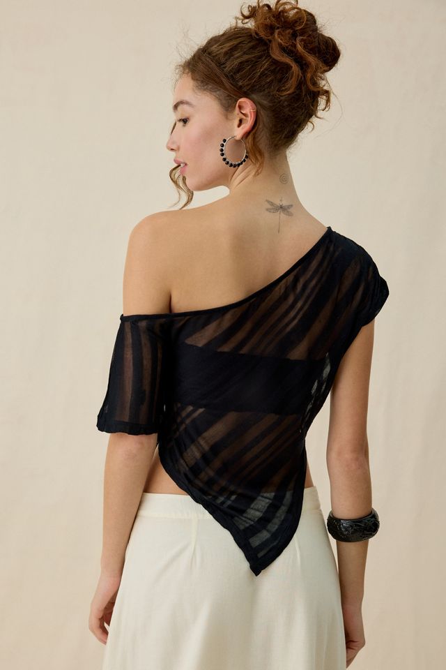 UO Bia Sheer Stripe Asymmetric Off-The-Shoulder Poncho #1