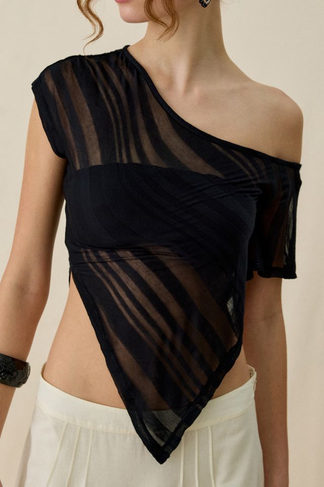 UO Bia Sheer Stripe Asymmetric Off-The-Shoulder Poncho #3
