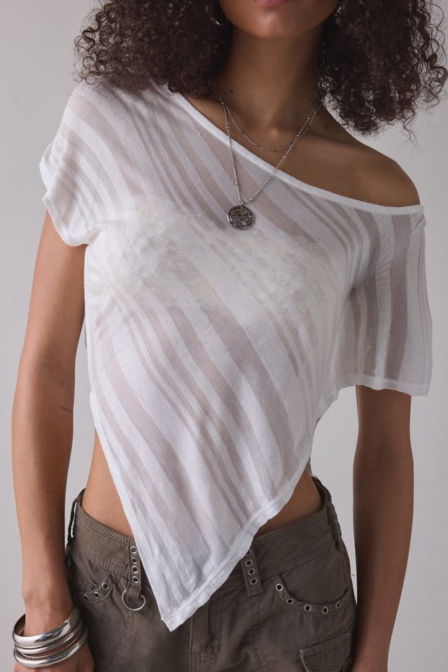 UO Bia Sheer Stripe Asymmetric Off-The-Shoulder Poncho #1