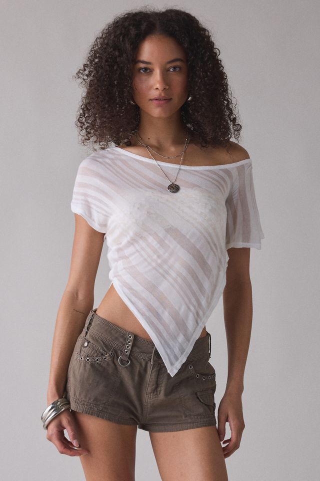 UO Bia Sheer Stripe Asymmetric Off-The-Shoulder Poncho #2
