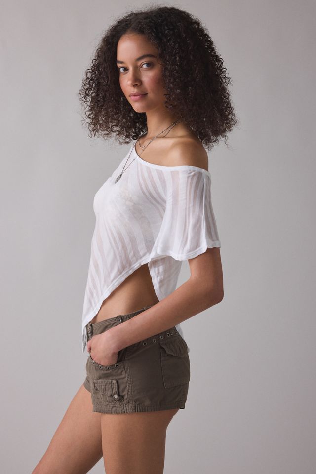 UO Bia Sheer Stripe Asymmetric Off-The-Shoulder Poncho #3