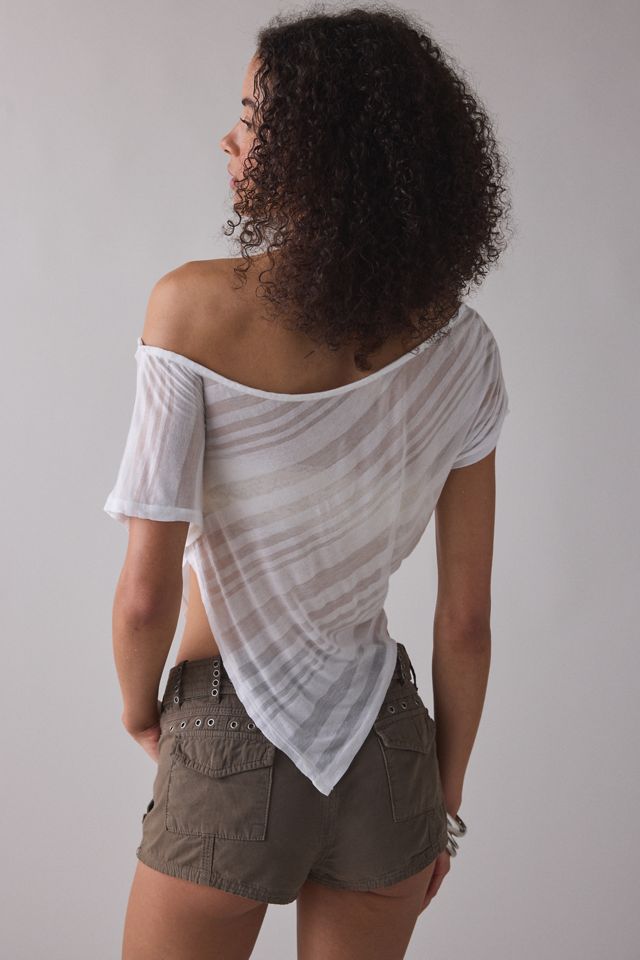 UO Bia Sheer Stripe Asymmetric Off-The-Shoulder Poncho #4