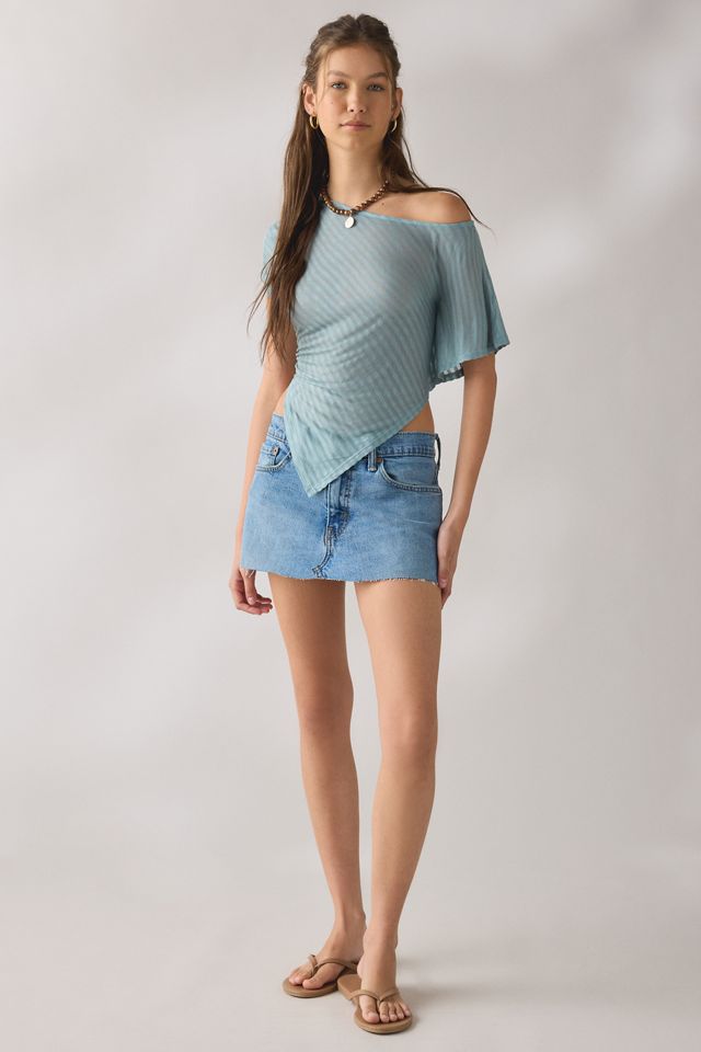 UO Bia Sheer Stripe Asymmetric Off-The-Shoulder Poncho #3