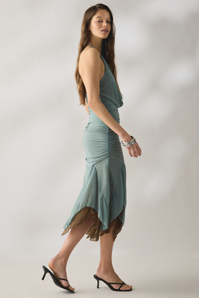 SAEMDI Evie Halter Neck Layered Mesh Midi Dress