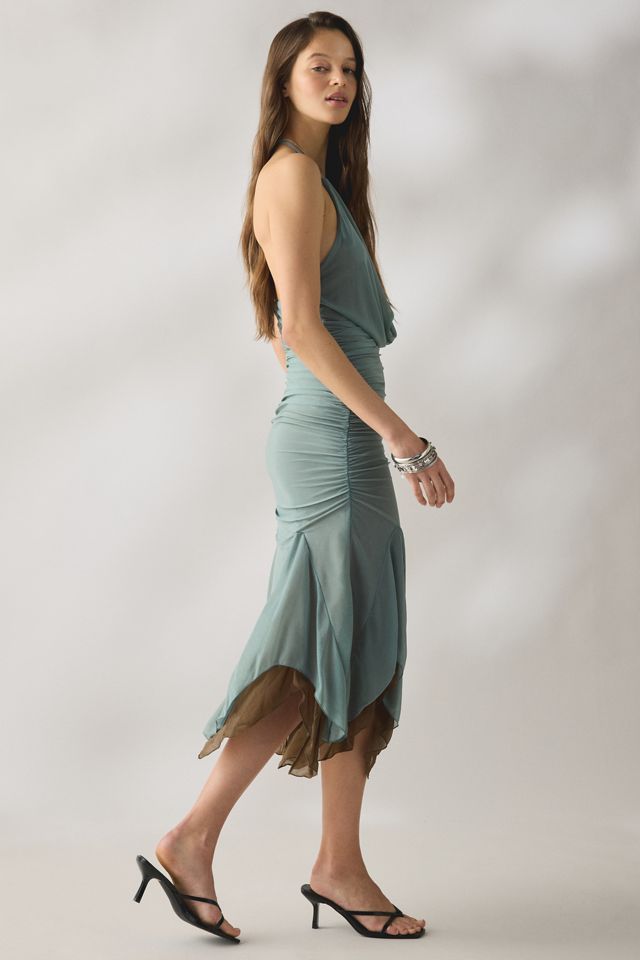 SAEMDI Evie Halter Neck Layered Mesh Midi Dress #2
