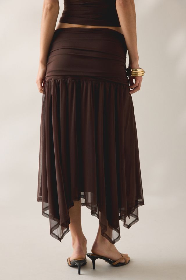 SAEMDI Elva Semi-Sheer Mesh Asymmetric Midi Skirt #3