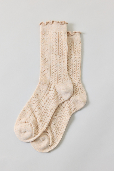 Urban Outfitters Heart Pointelle Socks In Neutral, Women's At