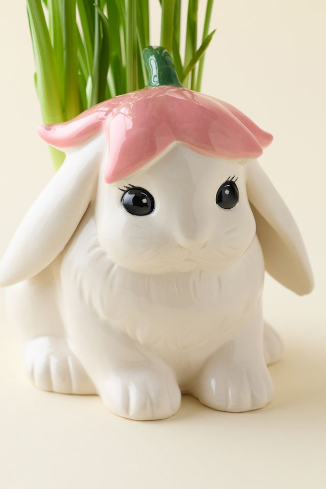 Flower Bunny Sculptural Ceramic Planter #1
