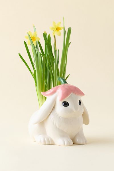 Flower Bunny Sculptural Ceramic Planter