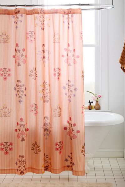Arielle Floral Woodblock Patterned Shower Curtain