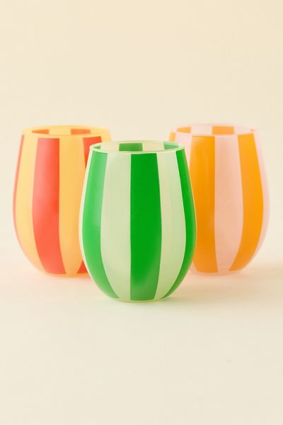 Striped Stemless Wine Glass