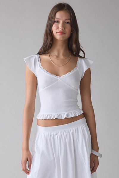 Kimchi Blue Posie Pointelle Knit Lace-Trim Ruffle Top | Urban