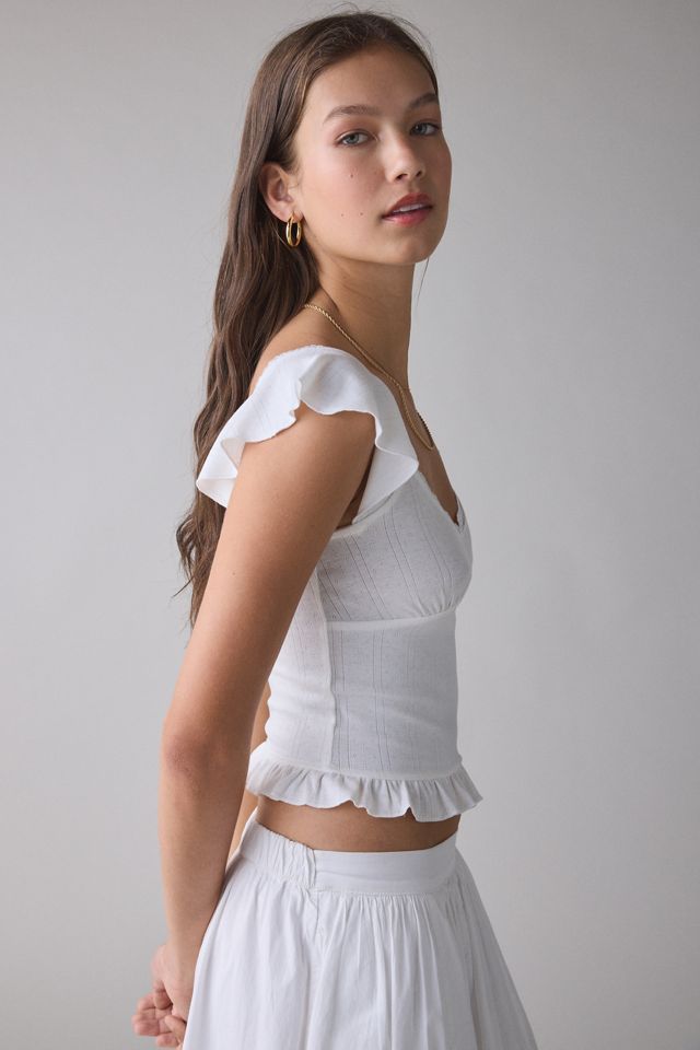 Kimchi Blue Posie Pointelle Knit Lace-Trim Ruffle Top | Urban