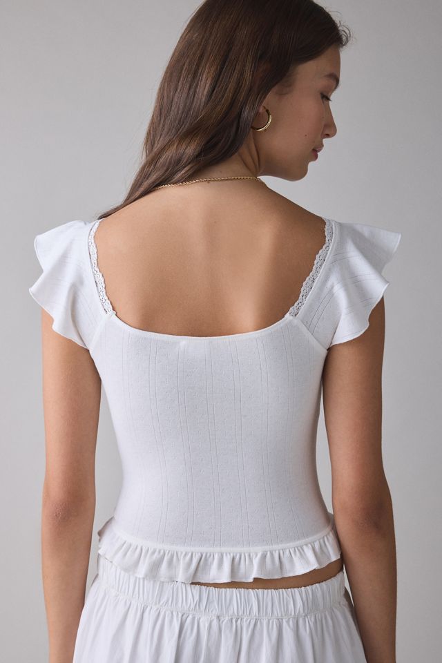 Kimchi Blue Posie Pointelle Knit Lace-Trim Ruffle Top #3