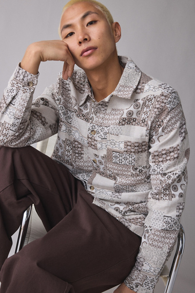 Les Deux Layton Patchwork Pattern Long Sleeve Shirt