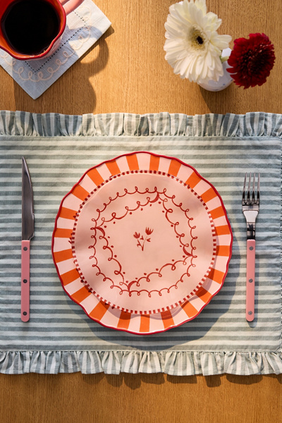 Floral Striped 7-inch Ceramic Dessert Plate in Pink at Urban Outfitters