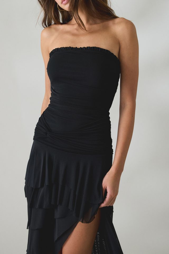 UO Sofie Asymmetric Ruffle Mesh Strapless Midi Dress #1