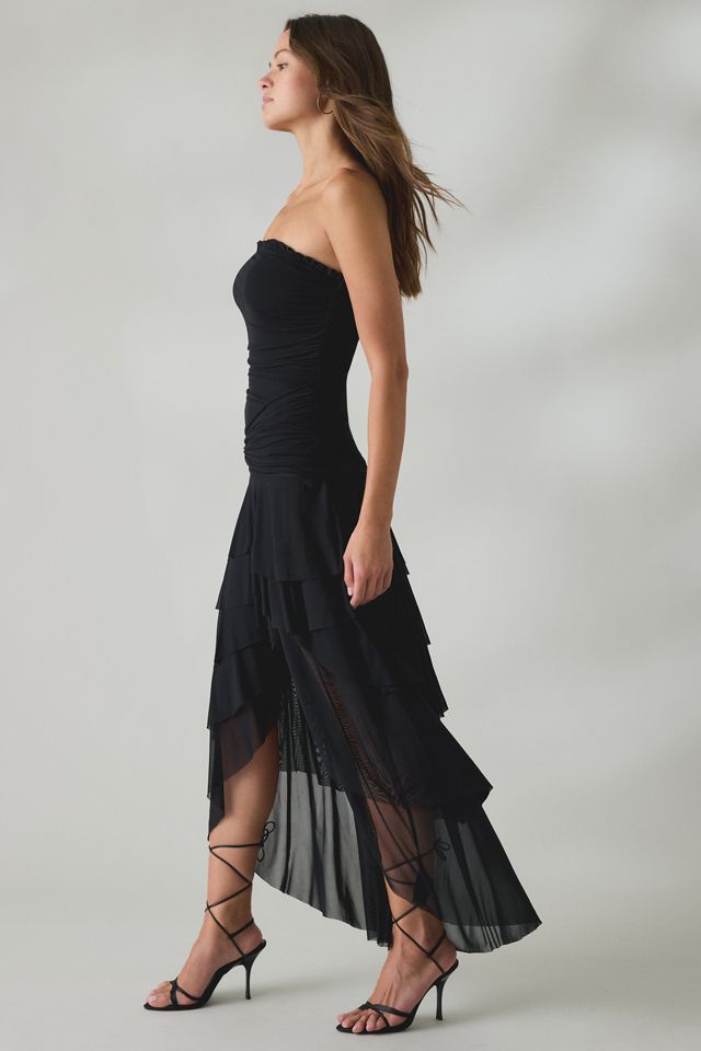 UO Sofie Asymmetric Ruffle Mesh Strapless Midi Dress #2