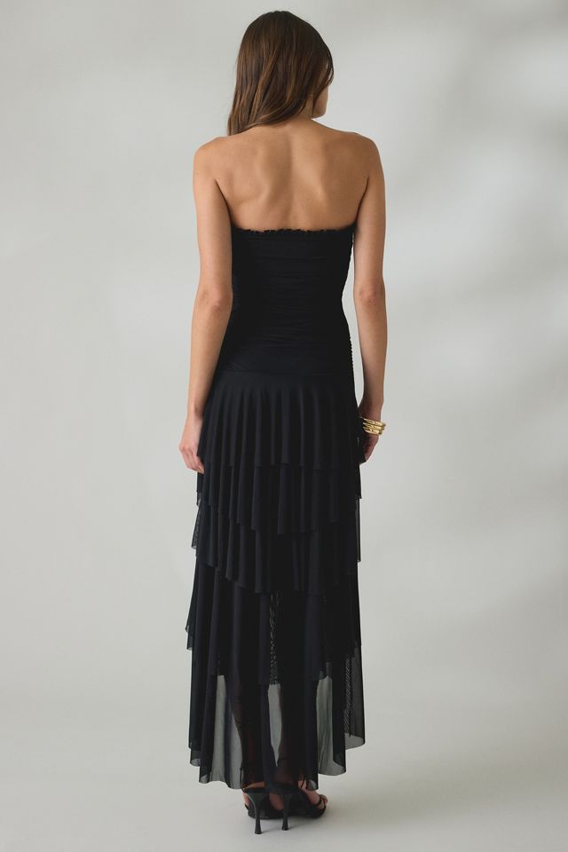 UO Sofie Asymmetric Ruffle Mesh Strapless Midi Dress #3