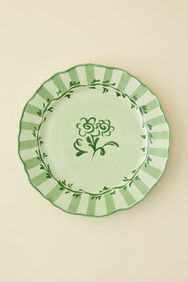 Floral Striped 10-inch Ceramic Dinner Plate #1