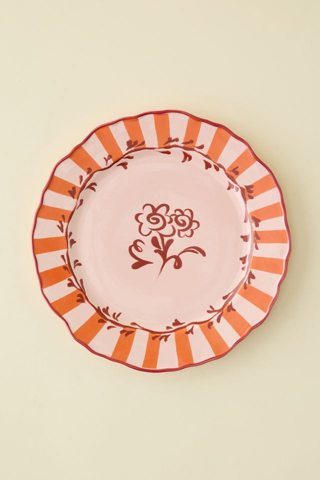 Floral Striped 10-inch Ceramic Dinner Plate #1