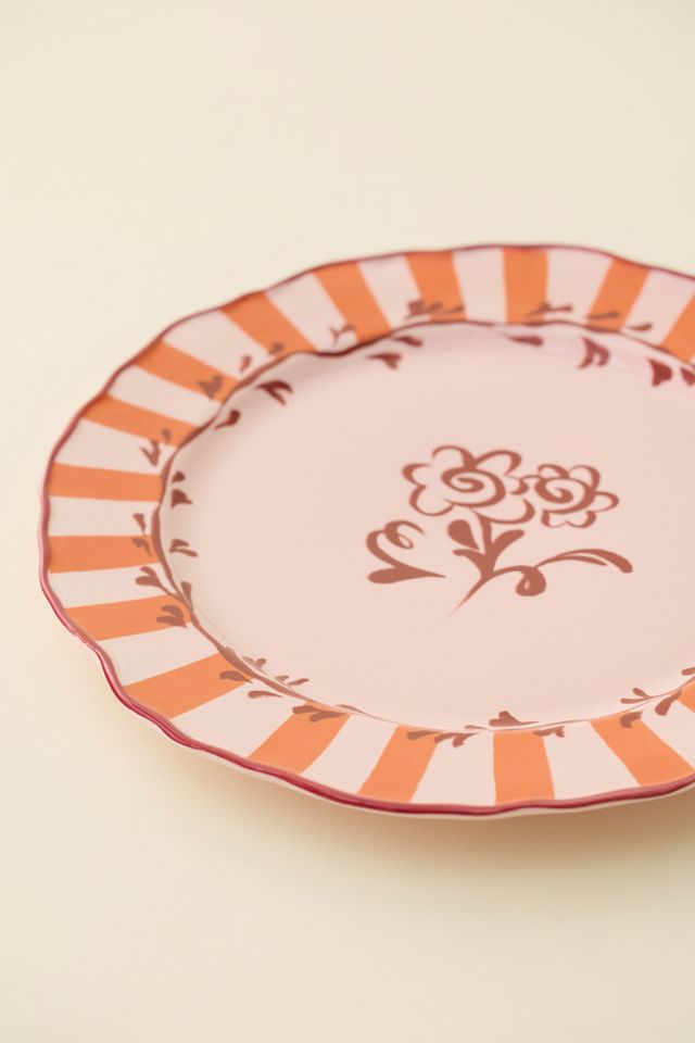 Floral Striped 10-inch Ceramic Dinner Plate #2