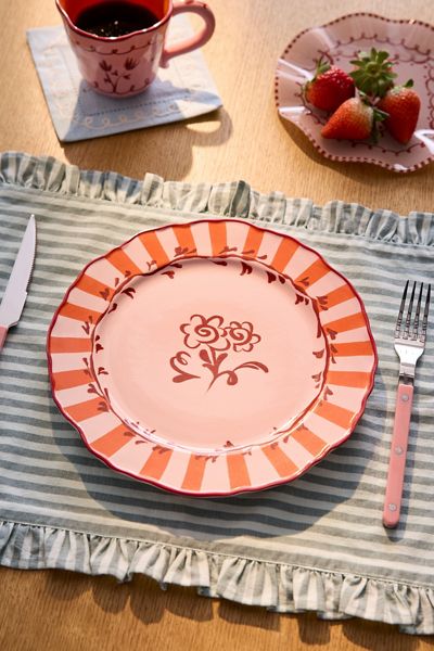 Floral Striped 10-inch Ceramic Dinner Plate