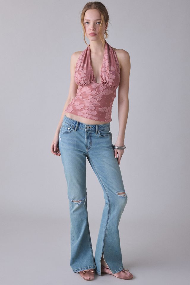 UO Party For You Studded Jacquard Plunging Halter Crop Top #3