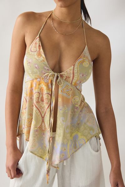 Kimchi Blue Leila Sheer Beaded Embroidered Flyaway Halter Top