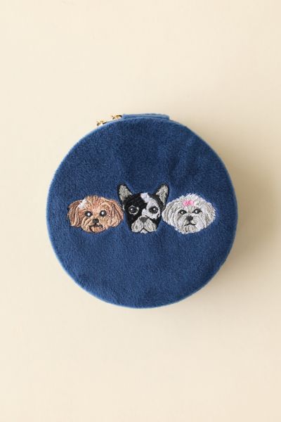 Urban Outfitters Puppy Embroidered Velvet Jewelry Case In Blue At  In Blue