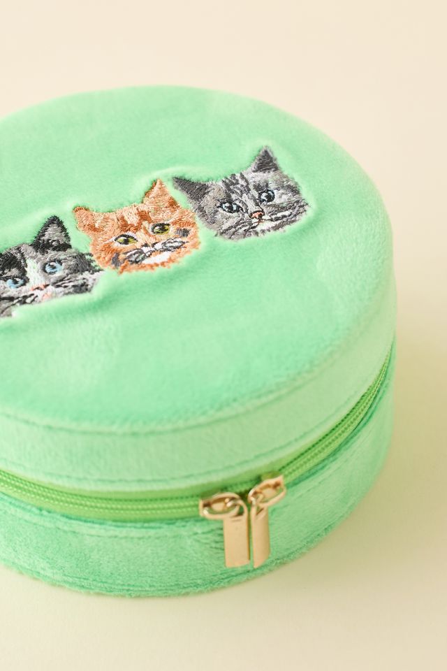 Kitty Cat Embroidered Velvet Travel Jewelry Case #3