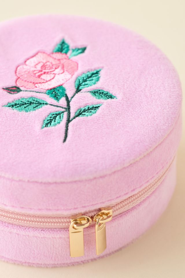 Rose Embroidered Velvet Travel Jewelry Case #3
