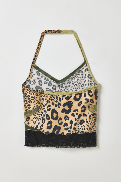 Vintage By My Grrl Leopard Print Camo Patched Halter Top