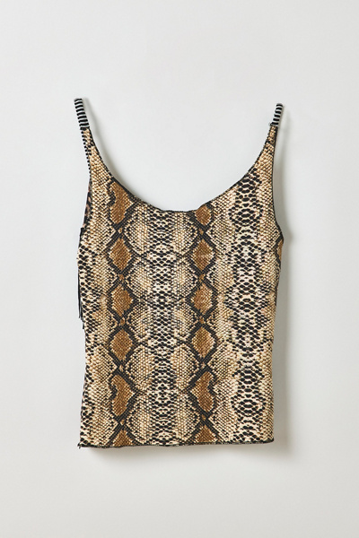 Vintage By My Grrl Animal Print Fringe Cowl Neck Tank Top