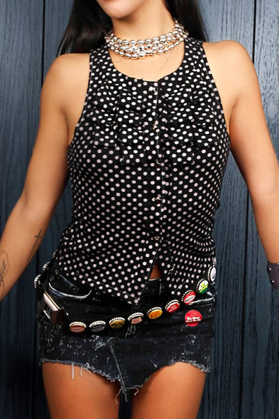 Vintage By My Grrl Ruffle Polka Dot Vest Top