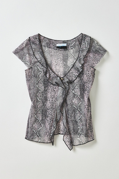 Vintage By My Grrl Snake Print Ruffle Flyaway Blouse